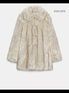 Zara Faux Fur Coat in Light Beige